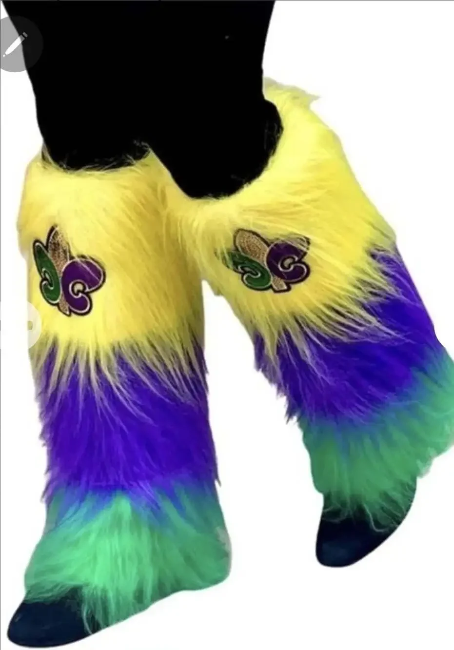 Mardi Gras Leg Warmer Multicolor Boot Cover + Sequin Fleur De Lis Parade Outfit
